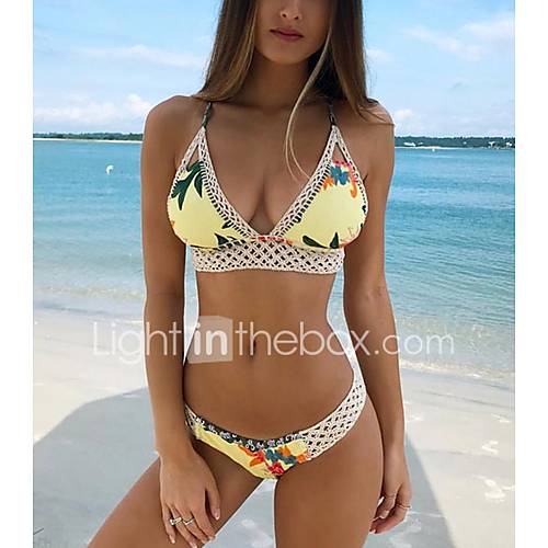 Dames Bandje Geel Cheeky Bikini Zwemkleding Bloemen S M L Super Sexy huismerk kopen in de aanbieding