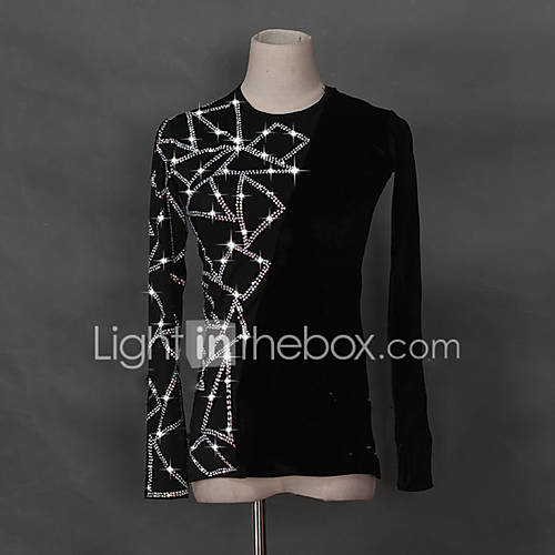 Latin Dans Tops Heren Prestatie Spandex Kristallen Bergkristallen Lange Mouw Top huismerk kopen in de aanbieding