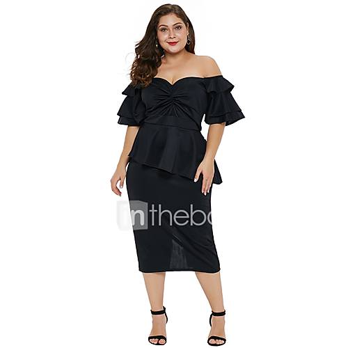 Dames Feest Uitgaan Sexy Slank Jurk Effen Ruche Met Ruches Schouderafhangend Midi Hoge Taille huismerk kopen in de aanbieding Dames Feest Uitgaan Sexy Slank Jurk Effen Ruche Met Ruches Schouderafhangend Midi Hoge Taille huismerk kopen in de aanbieding