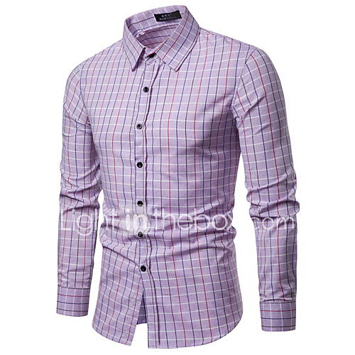 Heren Print Overhemd Effen Ruitjes Paars huismerk kopen in de aanbieding
