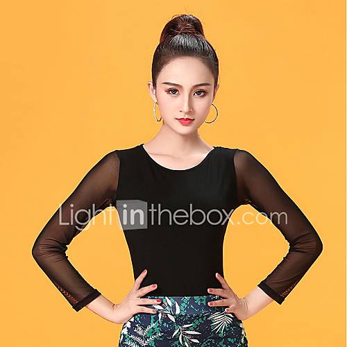 Ballroomdansen Tops Dames Prestatie Synthetische Zijde Ruches Lange Mouw Top huismerk kopen in de aanbieding