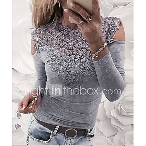 Dames Kant Vintagestijl Hol Blouse Effen Slank Zwart M Lente Zomer Herfst Winter huismerk kopen in de aanbieding