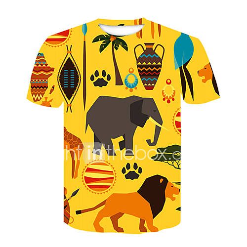Heren Street Chic Print T Shirt Club Dier Cartoon Ronde Hals Leeuw Geel Xxl Korte Mouw huismerk kopen in de aanbieding