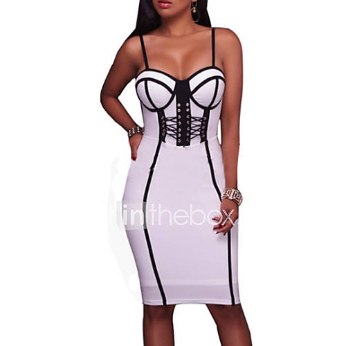 Dames Feest Standaard Slank Schede Jurk Effen Bandje Tot De Knie huismerk kopen in de aanbieding