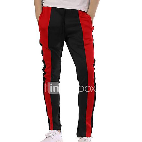 Heren Standaard Chinos Zwaar Katoen Joggingbroeken Broek Kleurenblok Zwart huismerk kopen in de aanbieding