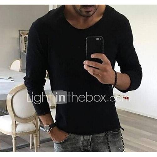 Heren T Shirt Effen Ronde Hals Wit Xl Lange Mouw huismerk kopen in de aanbieding