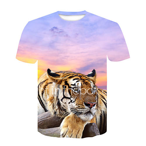 Heren Street Chic Punk Gothic Print T Shirt Club Kleurenblok Dier Ronde Hals Tijger Wit Xxl Korte Mouw huismerk kopen in de aanbieding