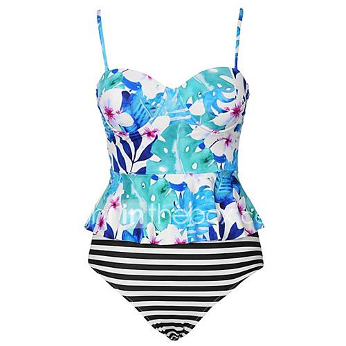 Dames Bandje Blauw Cheeky Tankini Zwemkleding Bloemen Print M L Xl Super Sexy huismerk kopen in de aanbieding