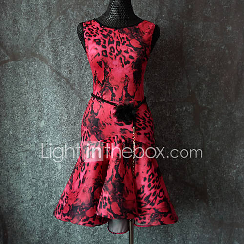 Latin Dans Jurken Dames Prestatie Spandex Patroon Print Ruches Mouwloos Kleding huismerk kopen in de aanbieding