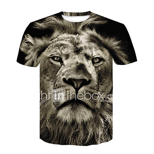 Heren Street Chic Punk Gothic Print T Shirt Club Kleurenblok Dier Ronde Hals Leeuw Grijs Xxl Korte Mouw huismerk kopen in de aanbieding