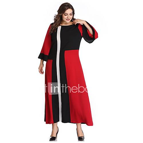 Dames Grote Maten Elegant Schede Jurk Kleurenblok Maxi Sexy huismerk kopen in de aanbieding