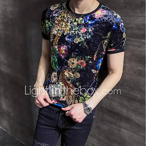 Heren Street Chic T Shirt Geometrisch Ronde Hals Zwart Xl Korte Mouw huismerk kopen in de aanbieding