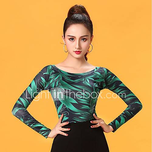 Ballroomdansen Tops Dames Prestatie Synthetische Zijde Patroon Print Lange Mouw Top huismerk kopen in de aanbieding