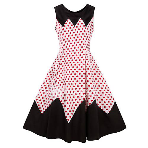 Dames Grote Maten Elegant A Lijn Jurk Polka Dot Print Boven De Knie Sexy huismerk kopen in de aanbieding