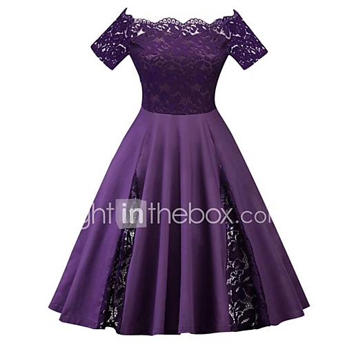 Dames Grote Maten Feest Vintage Jaren 50 A Lijn Jurk Effen Kant Schouderafhangend Midi Sexy huismerk kopen in de aanbieding Dames Grote Maten Feest Vintage Jaren 50 A Lijn Jurk Effen Kant Schouderafhangend Midi Sexy huismerk kopen in de aanbieding