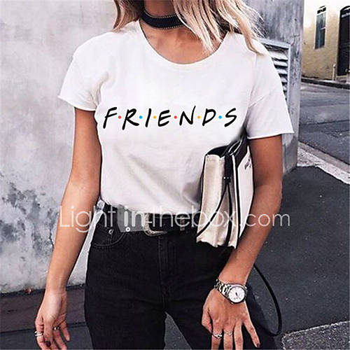 Dames T Shirt Katoen Effen Letter Slank Wit huismerk kopen in de aanbieding