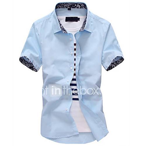 Heren Overhemd Kleurenblok Slank Marineblauw L Korte Mouw huismerk kopen in de aanbieding