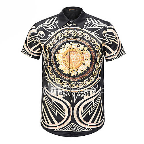 Heren Print Overhemd Geometrisch Zwart L Korte Mouw huismerk kopen in de aanbieding