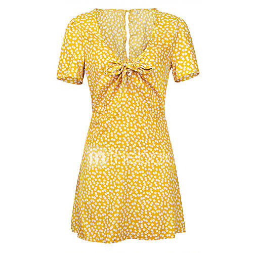 Dames Standaard Schede Jurk Polka Dot Blote Rug Strik Patchwork Boven De Knie huismerk kopen in de aanbieding