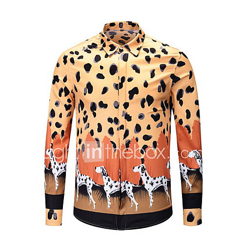 Heren Print Overhemd Dier Geel L Lange Mouw huismerk kopen in de aanbieding