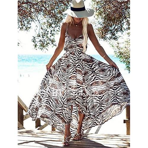 Dames Slank Wijd Uitlopend Jurk Luipaard Print V Hals Maxi huismerk kopen in de aanbieding