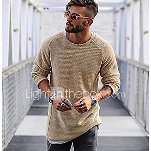 Heren Dagelijks Effen Lange Mouw Normaal Pullover Rood Beige Licht Bruin M L Xl huismerk kopen in de aanbieding