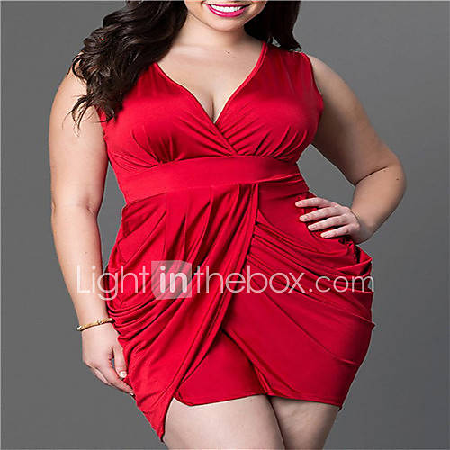 Dames Grote Maten Skinny Schede Jurk Effen Diepe V Hals Boven De Knie Sexy huismerk kopen in de aanbieding