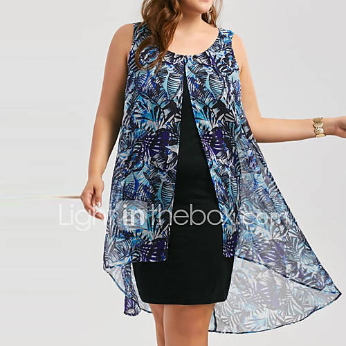 Dames Grote Maten Standaard Slank Schede Jurk Geometrisch Boven De Knie huismerk kopen in de aanbieding