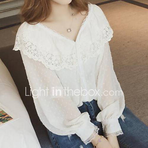 Dames Kant Blouse Effen V Hals Slank Wit L Lente Zomer Herfst Winter huismerk kopen in de aanbieding Dames Kant Blouse Effen V Hals Slank Wit L Lente Zomer Herfst Winter huismerk kopen in de aanbieding