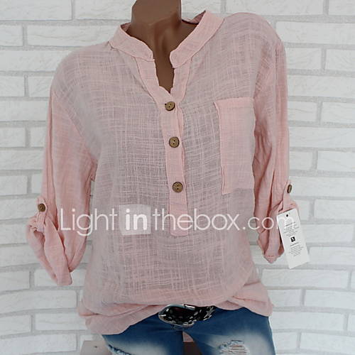 Dames Grote Maten Overhemd Effen V Hals Beige Xxxl huismerk kopen in de aanbieding