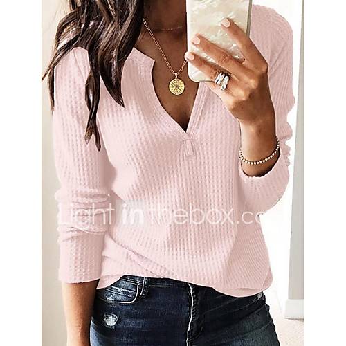 Dames Street Chic T Shirt Effen V Hals Wit huismerk kopen in de aanbieding