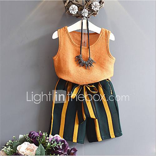 Peuter Meisjes Street Chic Effen Gestreept Mouwloos Polyester Kledingset Zwart huismerk kopen in de aanbieding