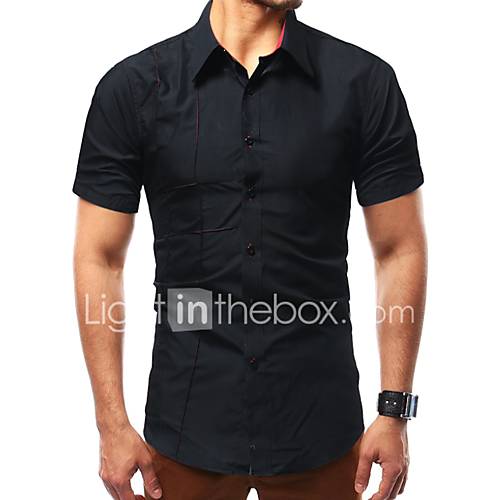 Heren Overhemd Katoen Effen Slank Zwart Xxl Korte Mouw huismerk kopen in de aanbieding