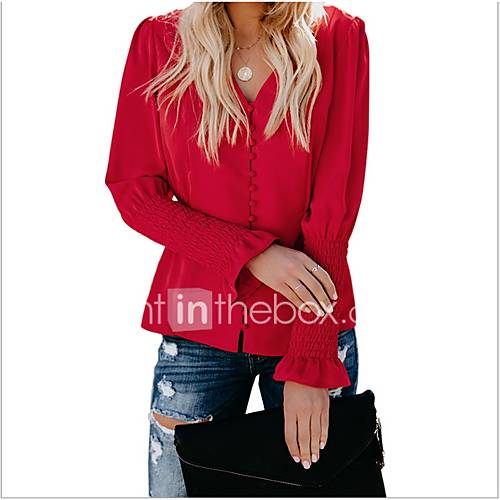 Dames Overhemd Feestdagen Effen V Hals Zwart huismerk kopen in de aanbieding