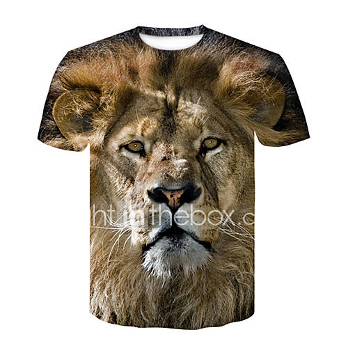 Heren Street Chic Punk Gothic Print T Shirt Club Kleurenblok Dier Ronde Hals Leeuw Licht Bruin Xxl Korte Mouw huismerk kopen in de aanbieding