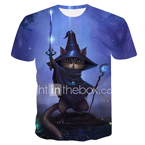 Heren Standaard Street Chic Print T Shirt Kleurenblok Dier Ronde Hals Kat Marine Blauw Xxxl Korte Mouw huismerk kopen in de aanbieding