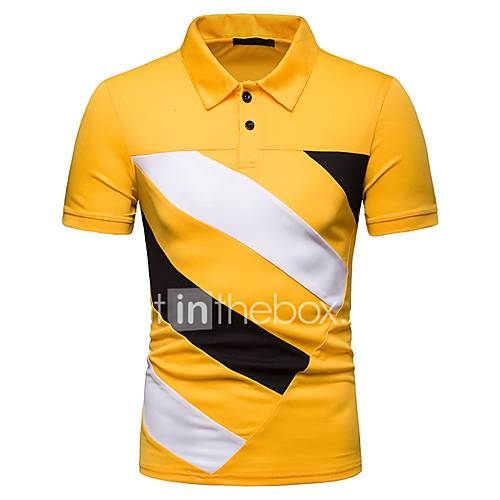 Heren Boho Patchwork Eu Vs Maat Polo Kleurenblok Overhemdkraag Rood L Korte Mouw huismerk kopen in de aanbieding