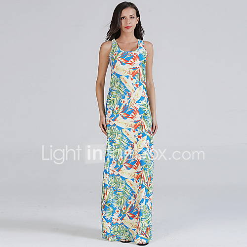 Dames Slank A Lijn Jurk Bloemen Print Je Hals Maxi huismerk kopen in de aanbieding