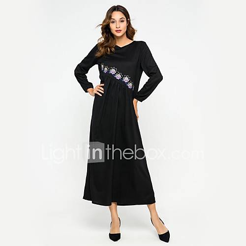 Dames Street Chic Elegant Ruimvallend Recht Jurk Geborduurd Midi huismerk kopen in de aanbieding