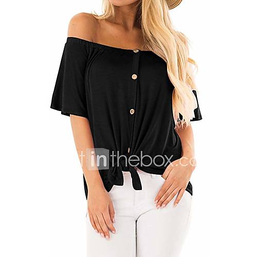 Dames Standaard Overhemd Effen Schouderafhangend Blozend Roze huismerk kopen in de aanbieding