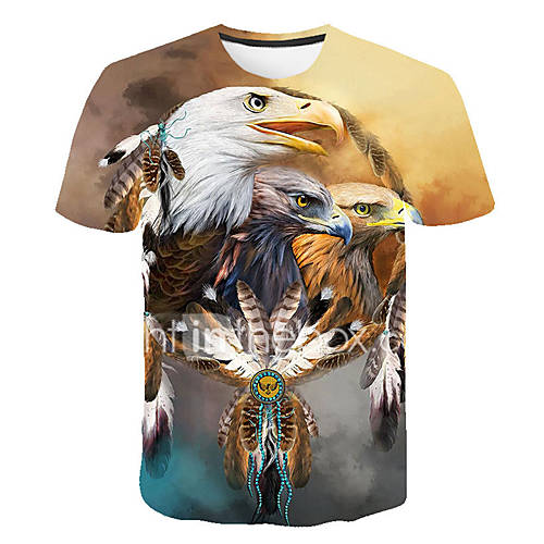 Heren Standaard Street Chic Print T Shirt Club Kleurenblok 3D Dier Ronde Hals Geel Xxxl Korte Mouw huismerk kopen in de aanbieding