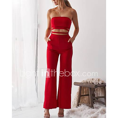 Dames Dagelijks Uitgaan Standaard Street Chic Strapless Zwart Rood Licht Blauw Breedbeen Slank Jumpsuit Effen Veters M L Xl Mouwloos Lente Zomer Super Sexy huismerk kopen in de aanbieding Dames Dagelijks Uitgaan Standaard Street Chic Strapless Zwart Rood Licht Blauw Breedbeen Slank Jumpsuit Effen Veters M L Xl Mouwloos Lente Zomer Super Sexy huismerk kopen in de aanbieding