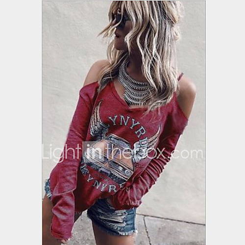 Dames T Shirt Letter V Hals Marineblauw huismerk kopen in de aanbieding