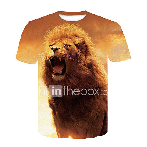 Heren Street Chic Punk Gothic Print T Shirt Club Kleurenblok Dier Ronde Hals Leeuw Bruin Xxl Korte Mouw huismerk kopen in de aanbieding