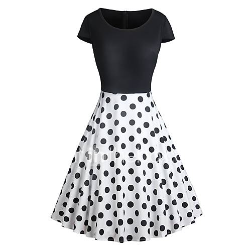 Dames Uitgaan Vintage Elegant Wijd Uitlopend Jurk Polka Dot Patchwork Print Tot De Knie Hoge Taille Zwart Wit huismerk kopen in de aanbieding Dames Uitgaan Vintage Elegant Wijd Uitlopend Jurk Polka Dot Patchwork Print Tot De Knie Hoge Taille Zwart Wit huismerk kopen in de aanbieding