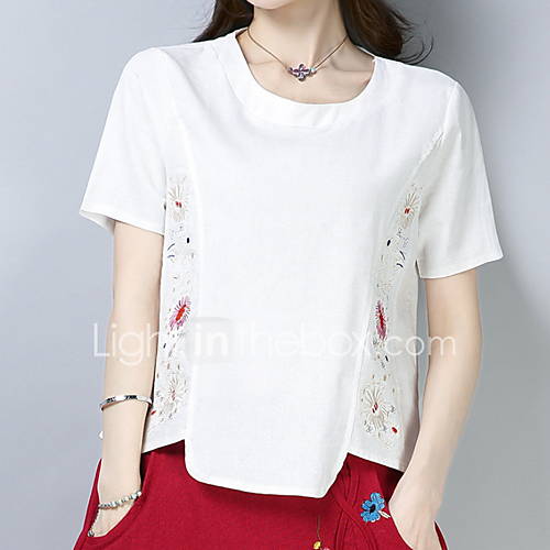 Dames Geborduurd T Shirt Effen Bloemen Slank Klaver L Lente Zomer Herfst Winter huismerk kopen in de aanbieding