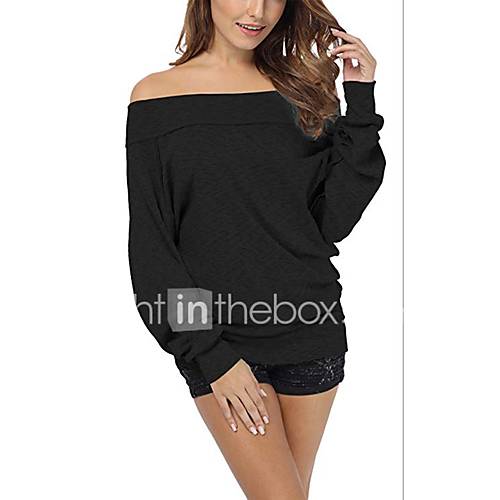 Dames Standaard T Shirt Effen Schouderafhangend Donkergrijs huismerk kopen in de aanbieding