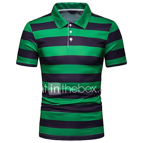 Heren Eu Vs Maat Polo Gestreept Overhemdkraag Slank Klaver L Korte Mouw huismerk kopen in de aanbieding