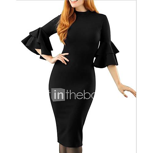 Dames Grote Maten Slank Bodycon Jurk Effen Patchwork Opstaand Midi huismerk kopen in de aanbieding Dames Grote Maten Slank Bodycon Jurk Effen Patchwork Opstaand Midi huismerk kopen in de aanbieding