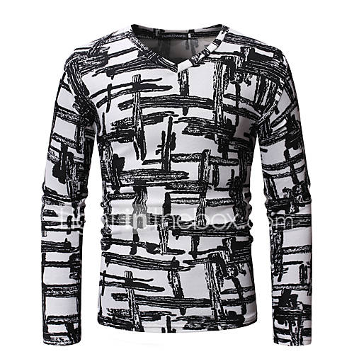 Heren T Shirt Kleurenblok Opstaand Wit L Lange Mouw huismerk kopen in de aanbieding